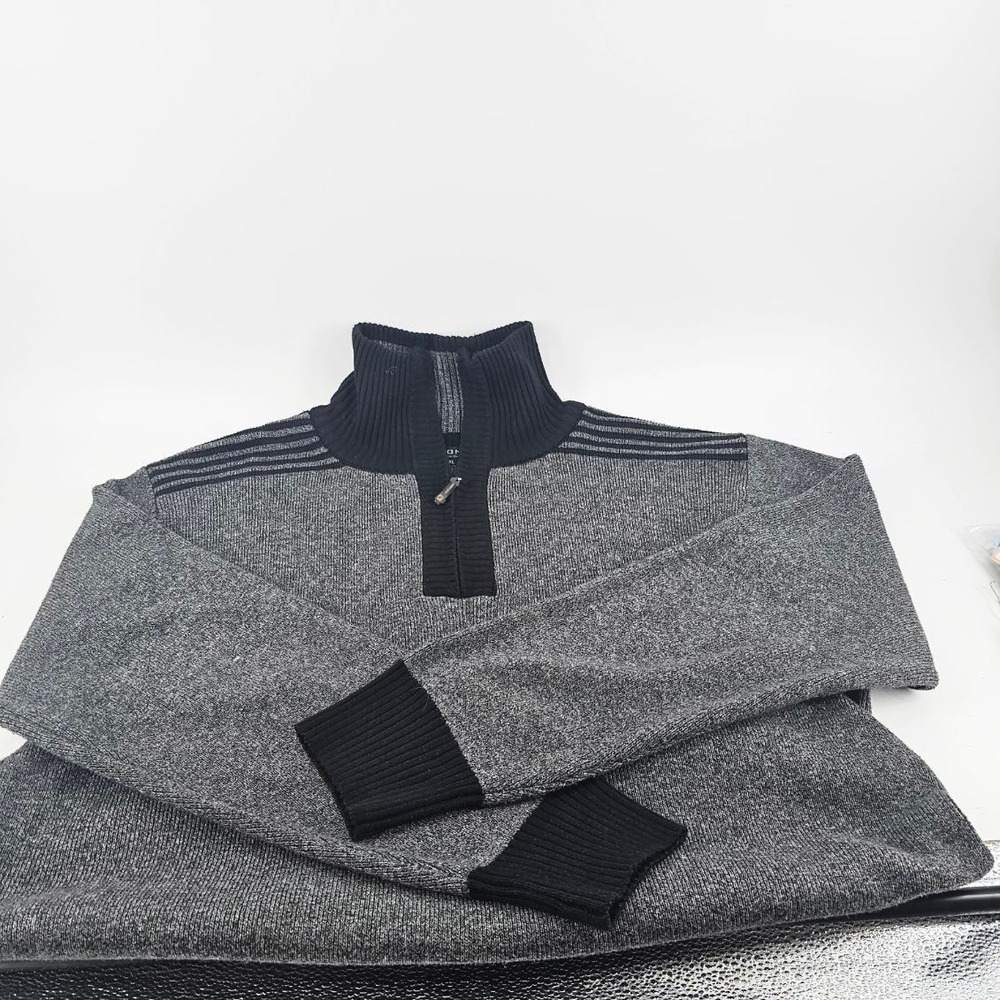 Pronti Quarter Zip Sweater Mens 4XL Grey Black  Marled Knit Pullover Fall Preppy